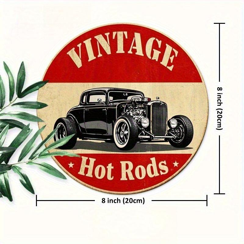 

2d Flat 20*20cm Retro Red Car Circular Wooden Plaque, Cool Retro Wall Decoration, Suitable for Home, Garage, Restaurant, Cafe, Wooden Wall Decoration 20*20cm