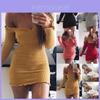 Cotton Solid Color Bodycon Dress With Long Sleeve And High Waist For Women