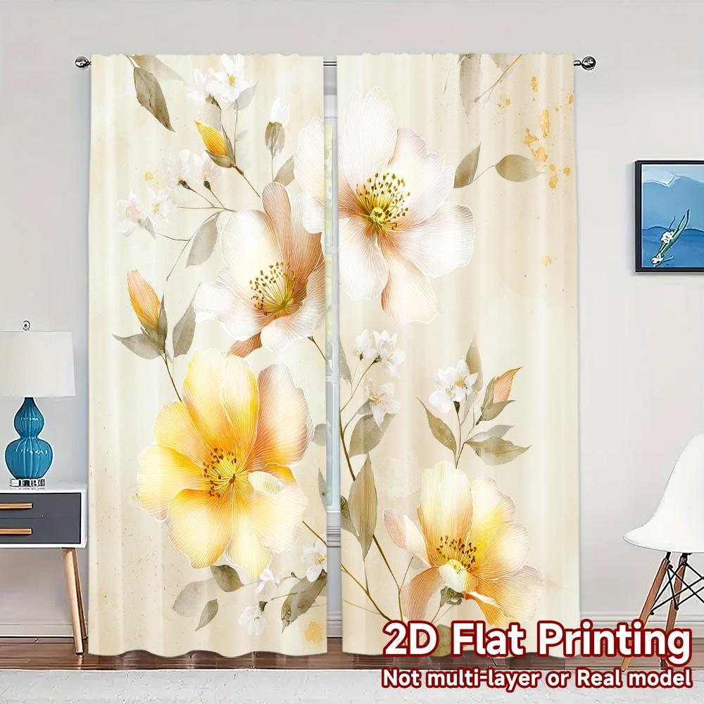 

Set Of 2 Flat Printing Jit Curtains Without Rod Floral Curtain Bliss Chic Cloth Polyester Festive Living W100*H70(CM)-Grommet top&2PCS