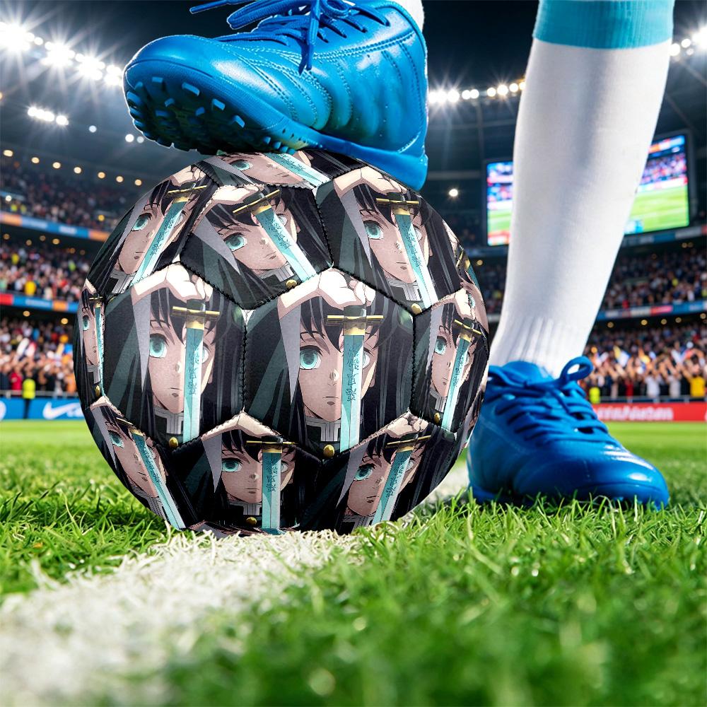 Demon Slayer Printed Size 5 Standard Football, Waterproof PU Training Soccer Ball for Outdoor Sports