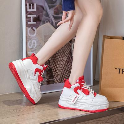 Autumn New Versatile Inner Height-increasing Dad Shoes Show Feet Small Sports and Leisure Board Shoes Thick-soled White Shoes Women