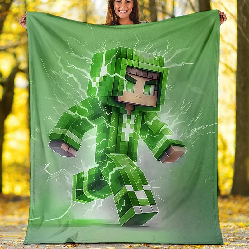 Pixel Green Lightning Walker Flannel Blanket, Soft Sofa Throw, Kids Room Decor, Gamer Gift 80cm x 120cm
