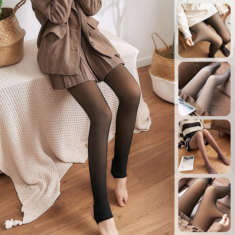 Women Warm Velvet Leggings Tights Fake Translucent Push Up Pantyhose Winter One Piece Pants Leggings Tights Seamless