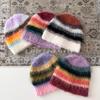 Korean Striped Plush Knitted Beanie Cap Women Autumn Winter Headgear Warm Ear Protection Cold Wool Hat