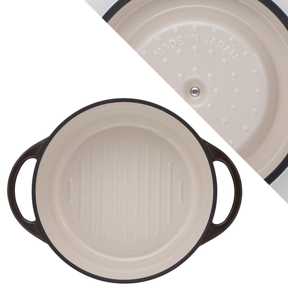 Vermicular Oală email turnată, 22 cm, maro perlat, gătit anhidru, carte specială de rețete inclusă oală rotundă BRN22R