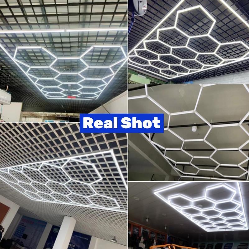 Hexagon LED Car Garage Light Assemble Ceiling Honeycomb Workshop Tube Lamp Auto Washingroom Repair Warehouse Lighting AC110/220V