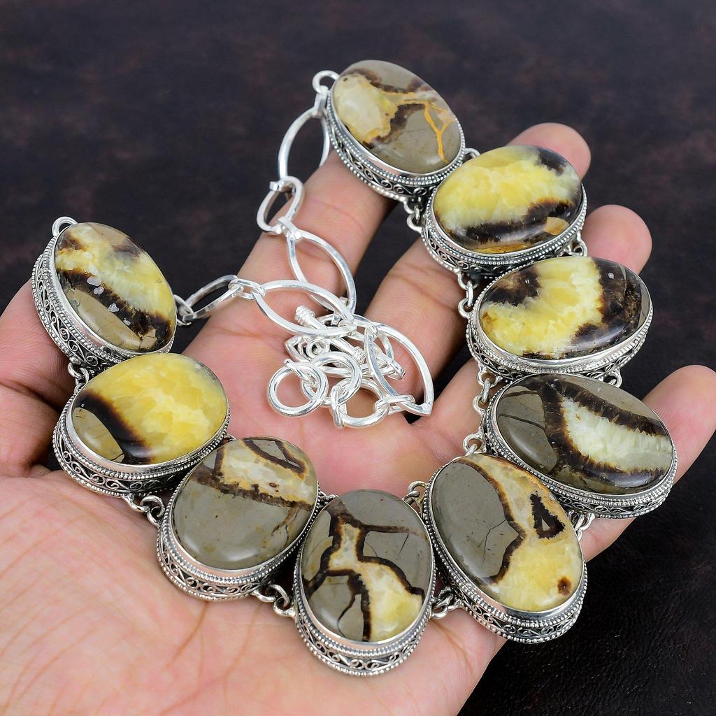 Septarian Edelstein Halskette 925 Sterling Silber Halskette Schöne Vintage Halskette Verstellbare Kette Halskette Handgefertigter Schmuck Geschenke für Mama