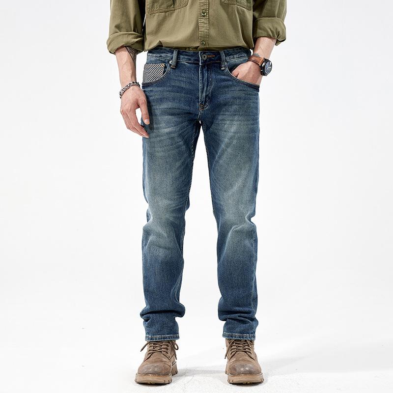 European Version Straight Men's Pants Slim-fitting Small Straight Elastic Jeans Men's Fashion Trendy Brand Wide Casual Daily Versatile Trousers
