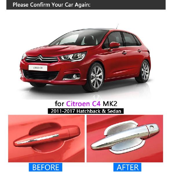 For Citroen C4 MK2 2011-2017 Chrome Handle Cover Trim Set C4L 2012 2013 2014 2015 2016 Car Accessories Stickers Car Styling