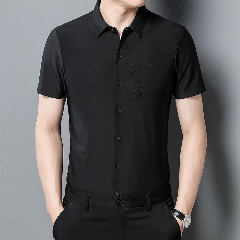 

Летняя новая мужская рубашка с короткими рукавами, бесшовная, для молодежи и среднего возраста, для отдыха, без утюга, с принтом, с лацканами 4XL