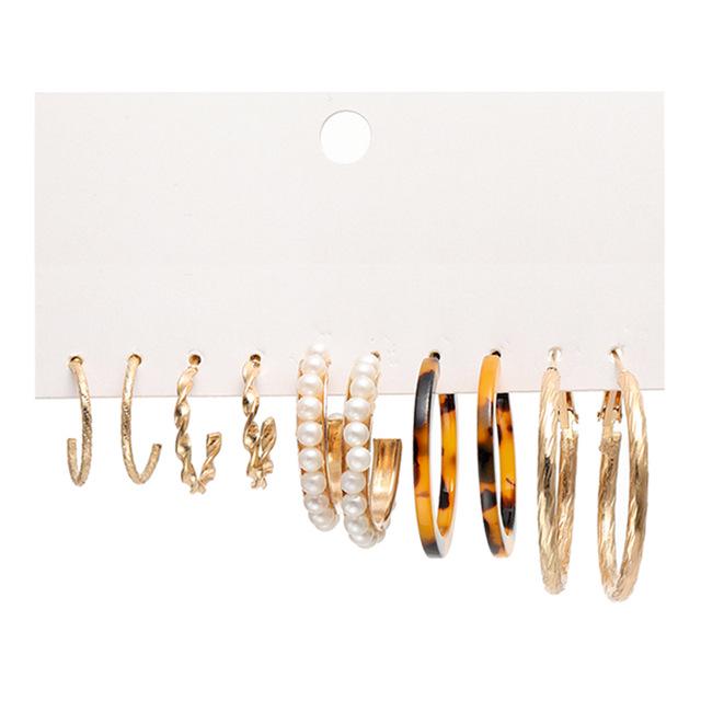 Gold-Pearl Punk Hoop Earrings Set for Women