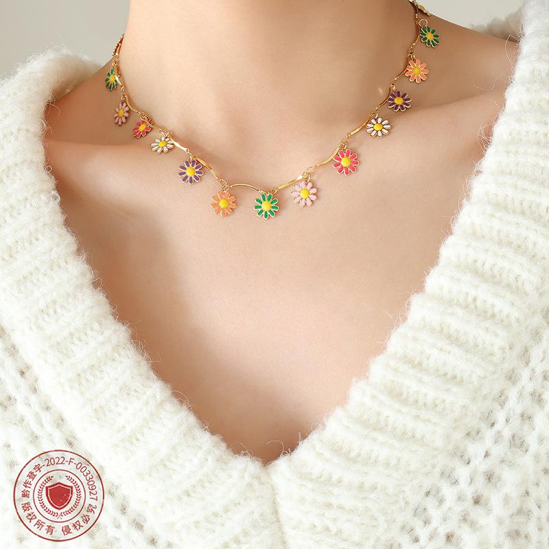 Niche Design Colorful Flower Drip Pendant Non-Fading Necklace, Personalized Pastoral Autumn And Winter Jewelry