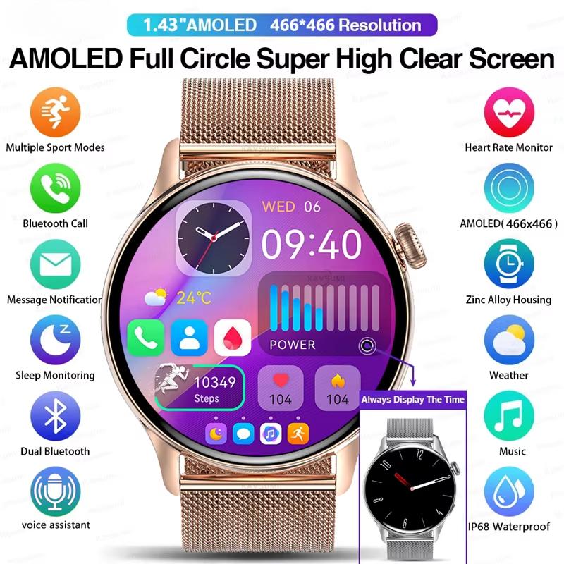 Neue Smartwatch für Damen AMOLED-Bildschirm Zeitanzeige immer an NFC IP68 Wasserdicht Sport Anruf Damen Smartwatch Für Huawei Xiaomi Apple