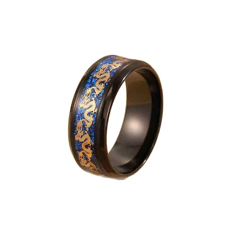 Stainless Steel Dragon-patterned Men's Ring, Retro Chinese Dragon Calligraphy Closed-loop Finger Ring Accessory