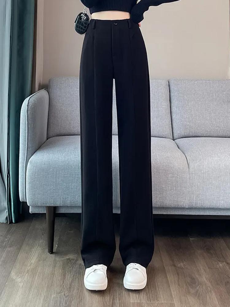 Thicke Loose High Waist Wide Leg Pants Winter Warm Solid Elegant Straight Pantalones Trousers Office Lady Casual Sweatpants New