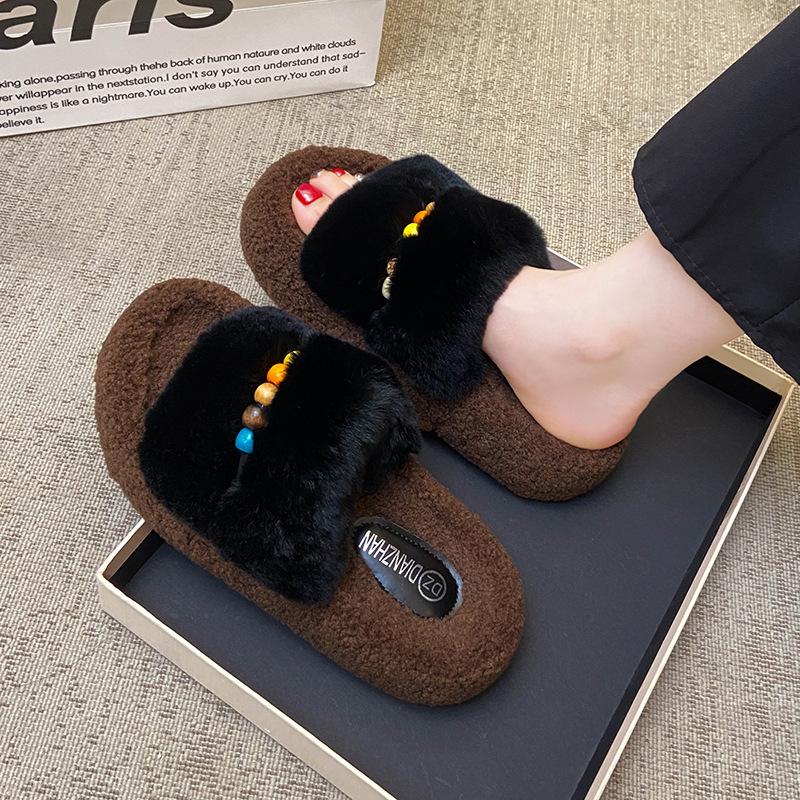 2026 New Autumn Style Height Increasing Thick Soled Hairy Women's Cotton Slippers for External Wear