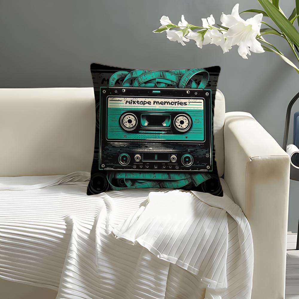 Cool Ccassette tape Pillow Case Natural Linen Organic Fabric DoubleSided Printing Sofa Home Decor Cushion Cover