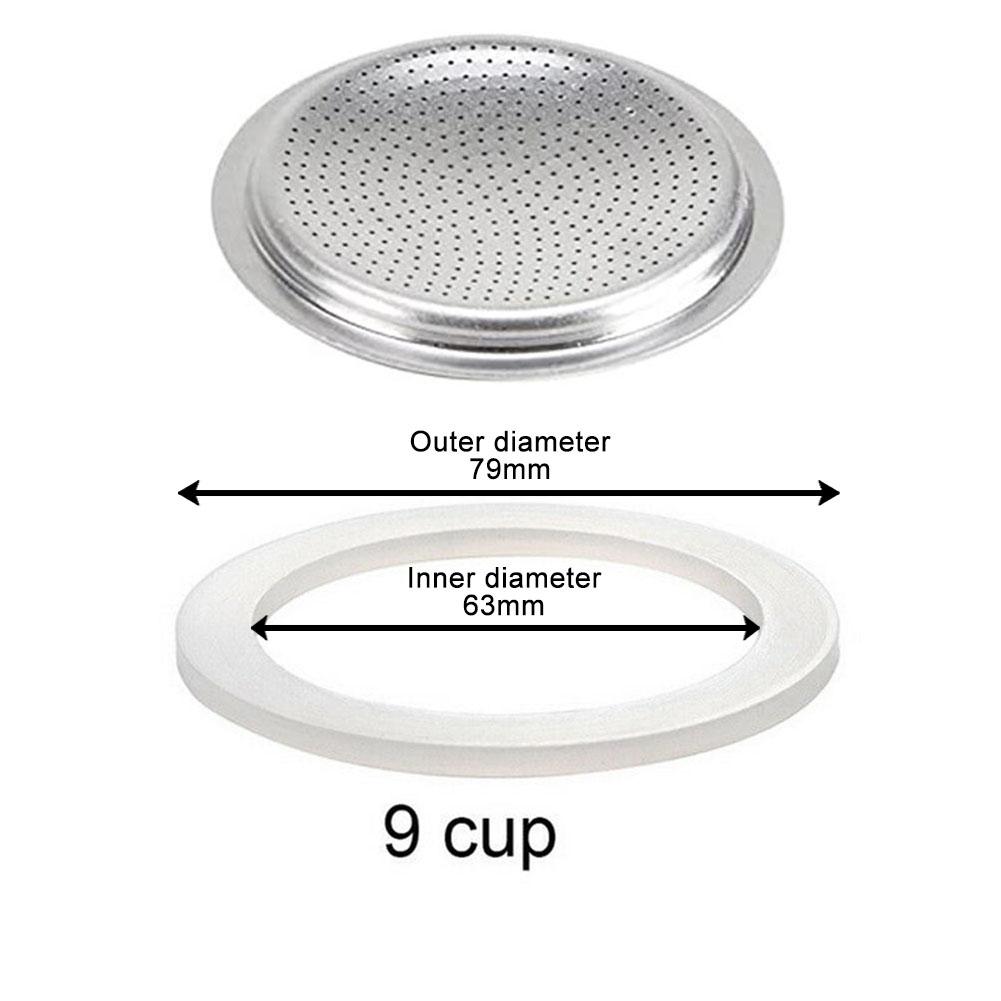 1 Set Rubber Seal Gasket With Filter Espresso Pot Replacement Accessories For Moka Stove Pot Top Silicone Rubber Seal Ring