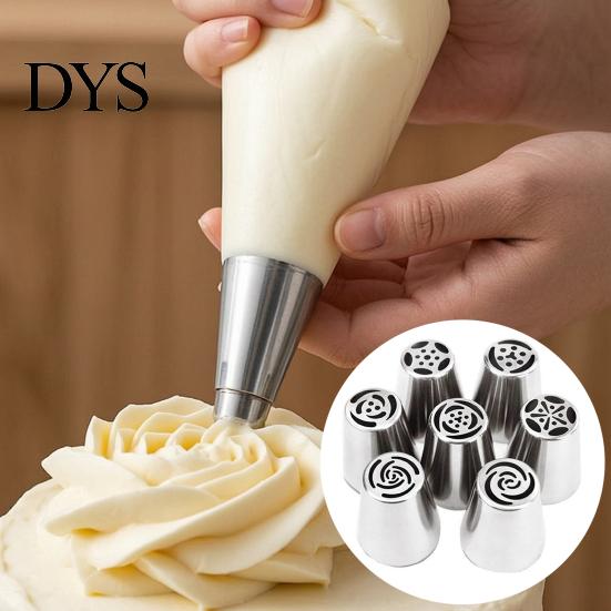 Professional Baking Tools for Cakes 7PCS Russian Piping Tips Set, Stainless Steel Cake Decorating Food Grade Accessories Nozzles, Supplies Wedding