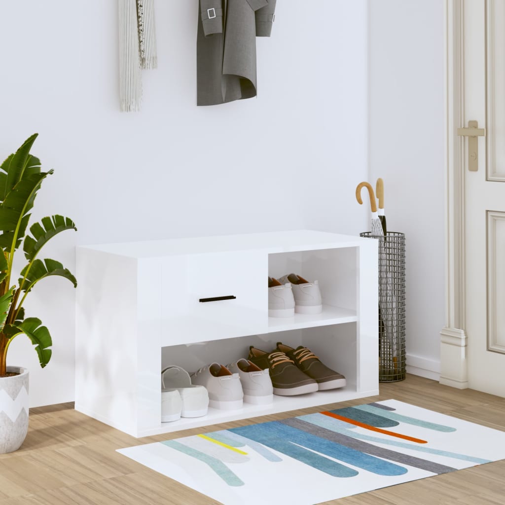 Shoe Cabinet High Gloss White 80 x 35 x 45 cm Engineered Wood