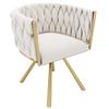 Velvet Dining Chair, Set of 2, Single Light Luxury Living Room Bedroom Swivel Chair, Leisure Swivel Chair with Four Metal Support Legs, Beige and Gold