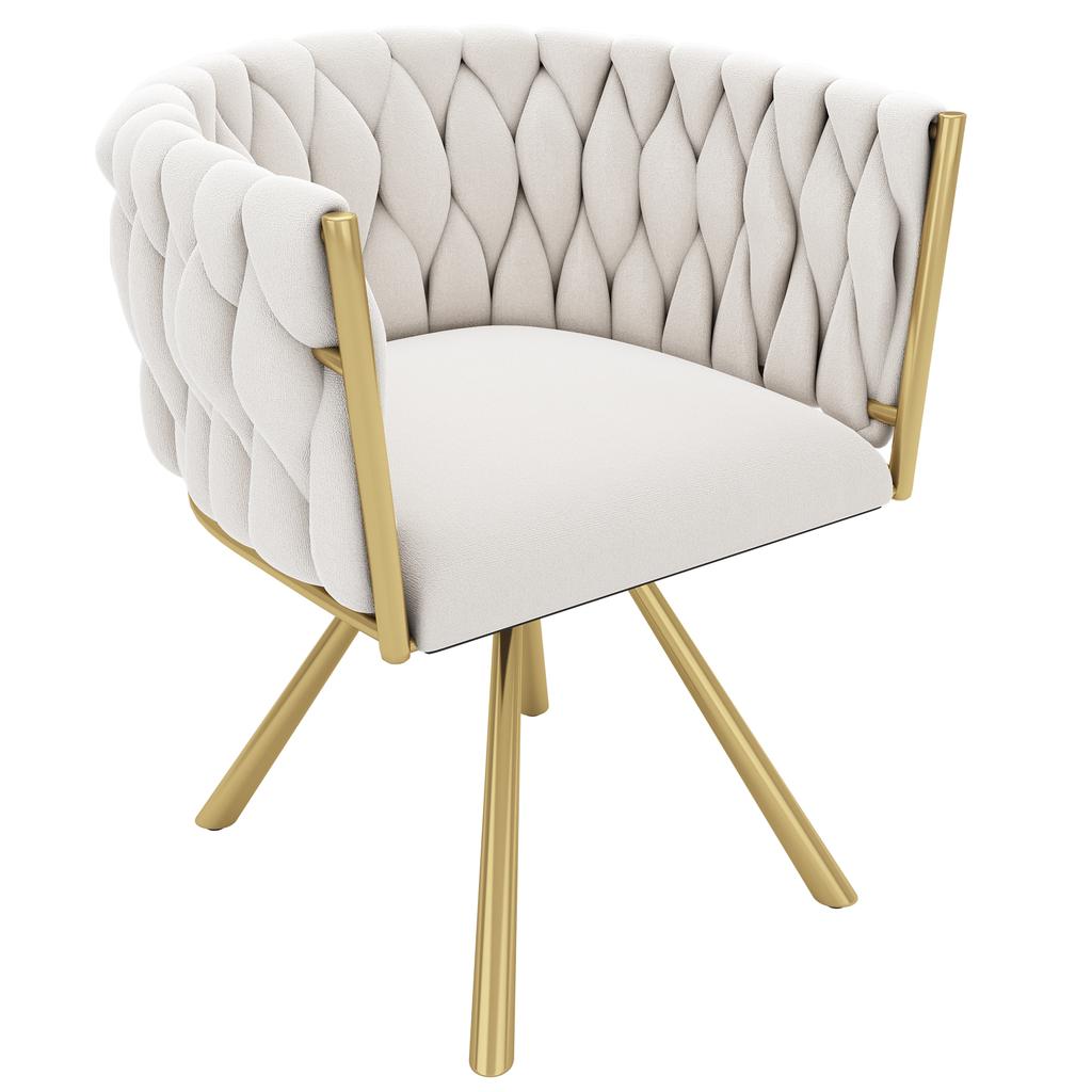 Velvet Dining Chair, Set of 2, Single Light Luxury Living Room Bedroom Swivel Chair, Leisure Swivel Chair with Four Metal Support Legs, Beige and Gold