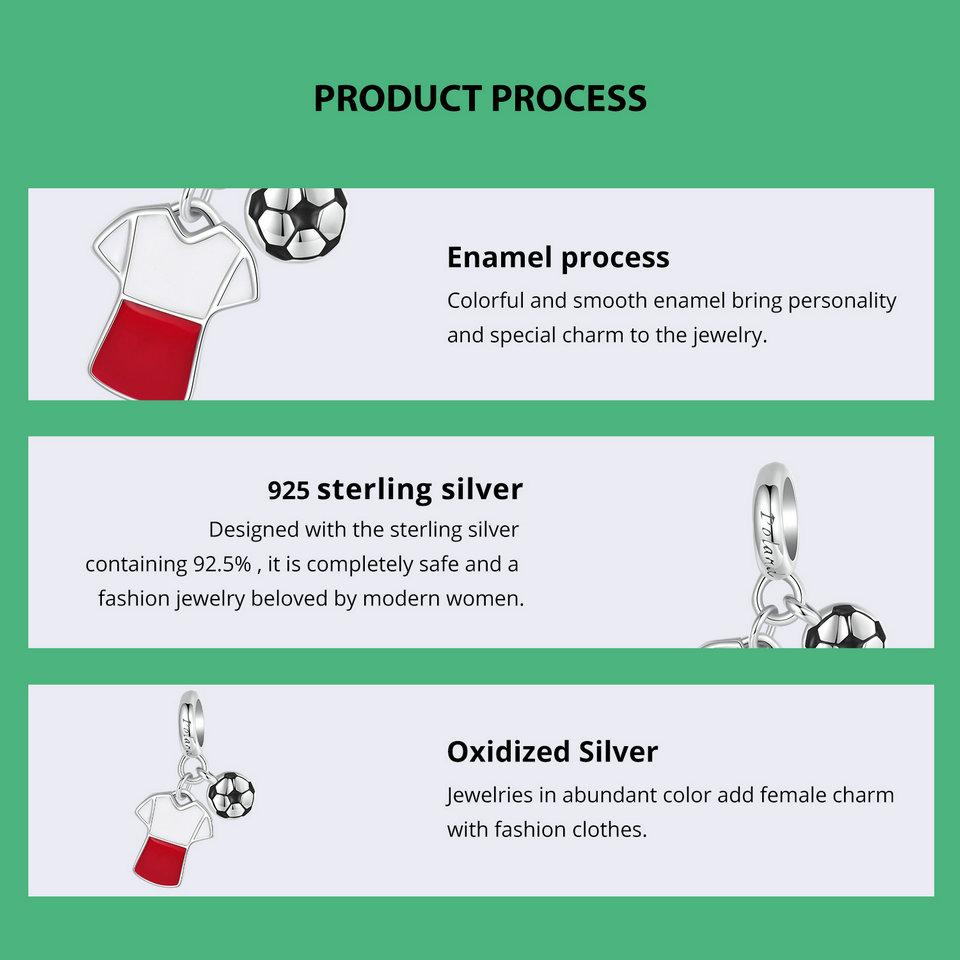 WOSTU 2024 925 Sterling Silver Football Love Sport Charm Beads Fit Women Bracelet & Necklaces Jewelry Soccer Beads