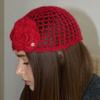 Camellia Handmade Crochet Mohair Knit Punching Short Beanie _ Red