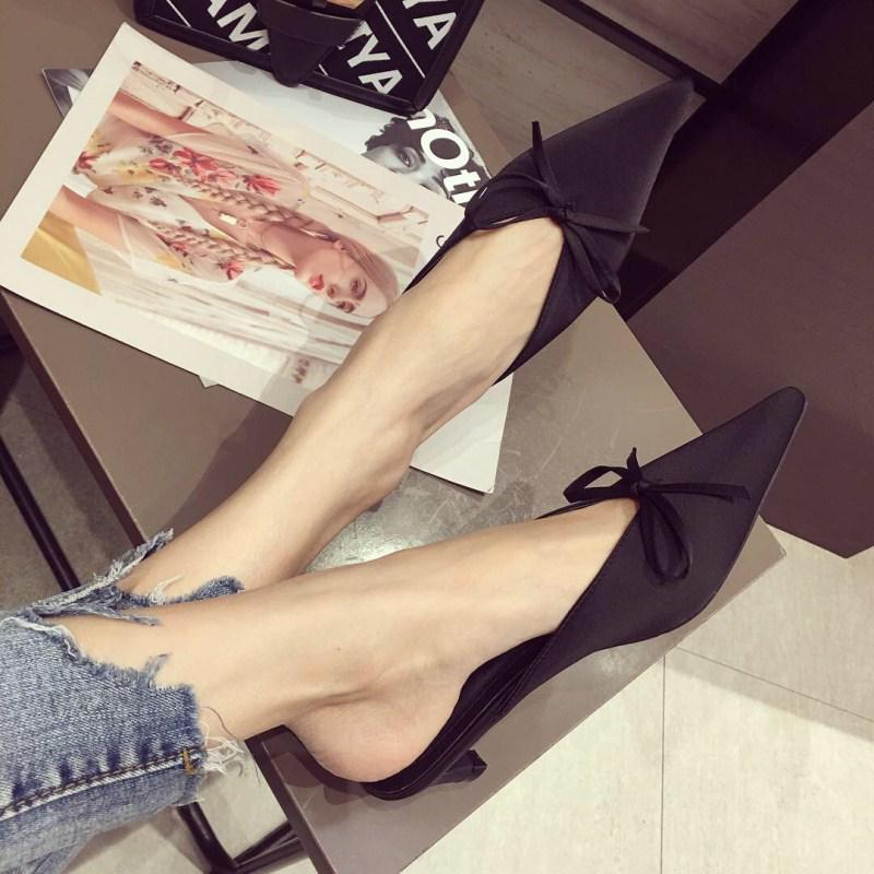 Sandals Baotou Women's Summer Half Slippers Pointed Heel Low Heel Sandals Lazy Shoes