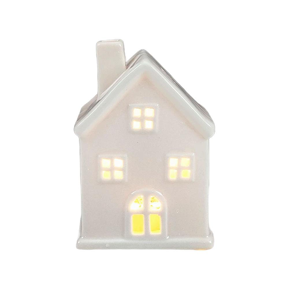 Mini White Glazed Ceramic LED Luminous Hollow House Christmas Decoration Creative Desktop Craft Home Decor