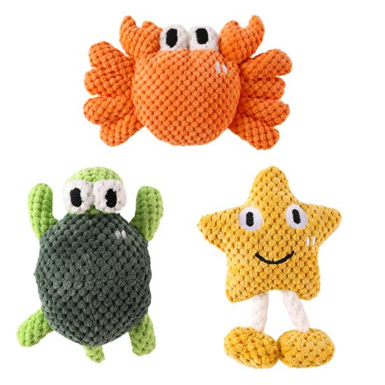Interaktives Hundestofftier Quietschendes Stofftier Meeresbewohner Weiches Kauspielzeug Schildkröte Krabbe Seestern Welpen Zahnungsspielzeug für mittlere Kauer Indoor-Spiel