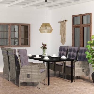 Vidaxl 7-Piece Garden Furniture Set with Cushions, Black-Grey