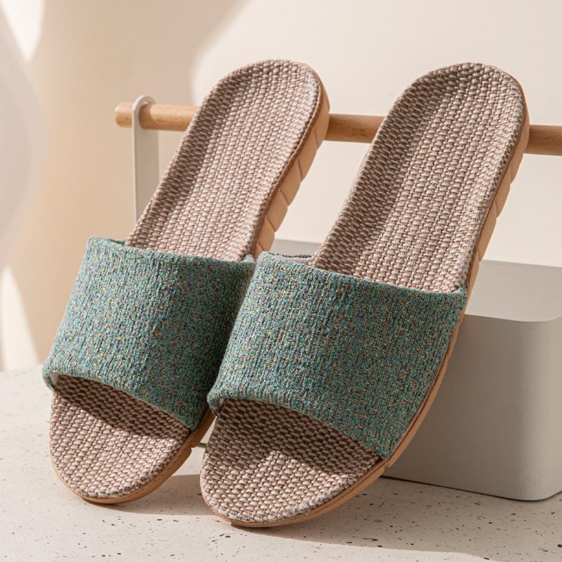 Linen Slippers Household Thick-soled Straw Weaving Men and Women Summer Cool Slippers Home Indoor Non-slip and Non-smelly Feet