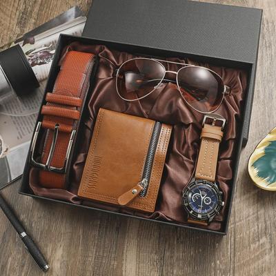 Men's Business Gift Set: Watch, Wallet, Belt & Sunglasses - 4 Pieces