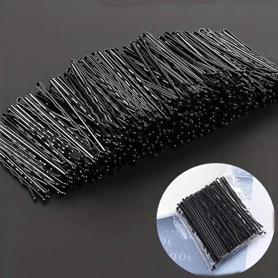 

100-Pack Seamless Black Hairpin Clips, 5cm, One-Word Design чёрный