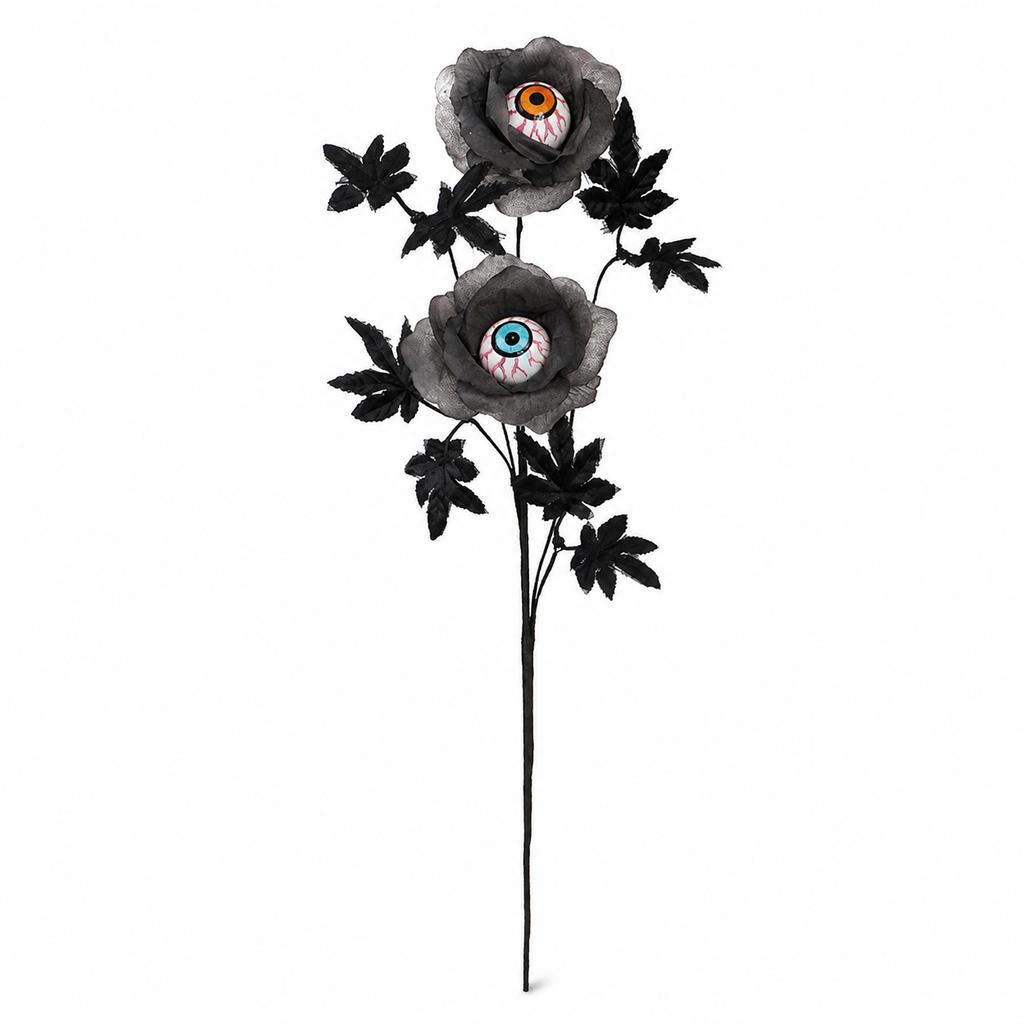 Halloween Eyeball Flower Stem, 50cm Gothic Black Rose Branch with 2 Eye Blooms for Vase Party Table Decor