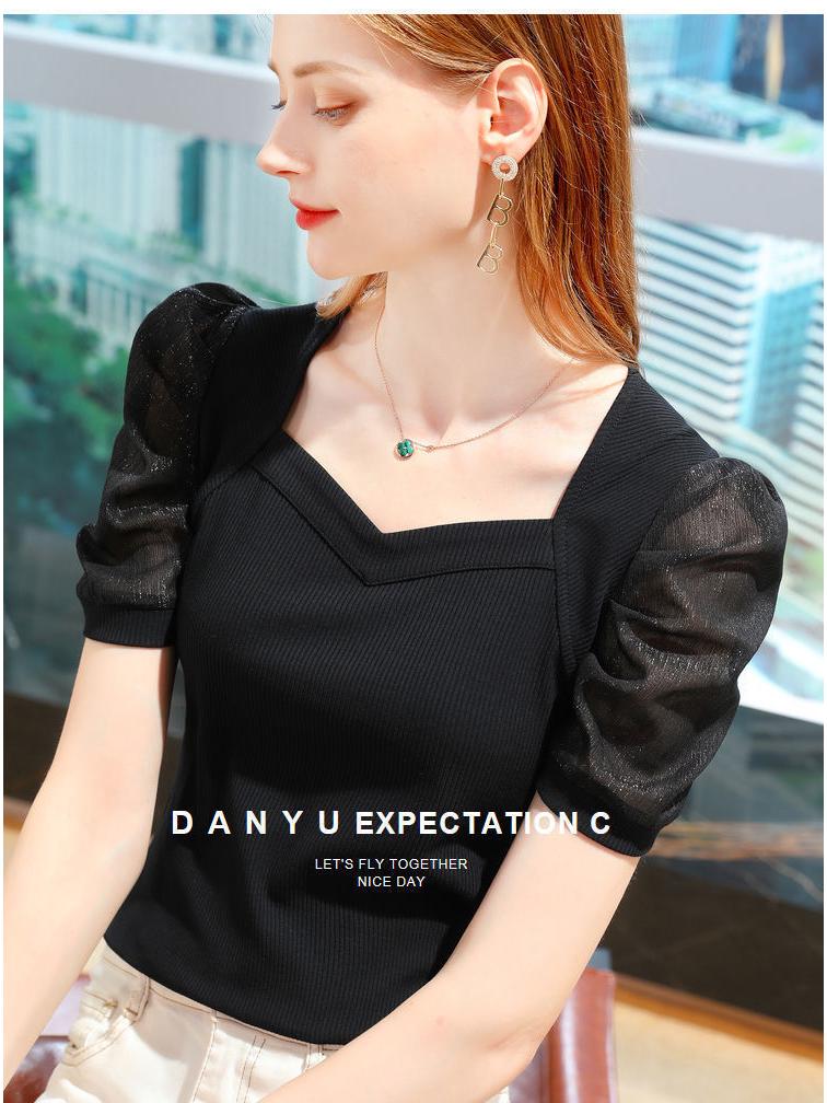 Dámské letní tričko z ledového hedvábí s pufovanými rukávy - styl francouzského dvora