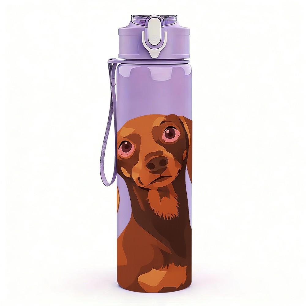 1pz Ritratto Testa Bassotto Marrone 750ml Plastica Colorata Borraccia Sportiva Anti-perdita Tappo a Vite con Cannuccia a Flip Per Sport Ufficio Uso Domestico