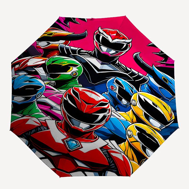 Power Rangers Auto Open Close Umbrella Foldable 3 Tier Design,8 Bone Iron Frame Outdoor Umbrella Perfect Gift for Fans,Travelers,and