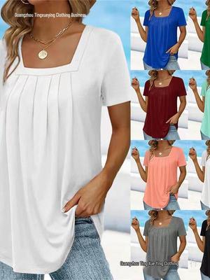 T-shirt à manches courtes de couleur unie pour femme, style européen et américain
