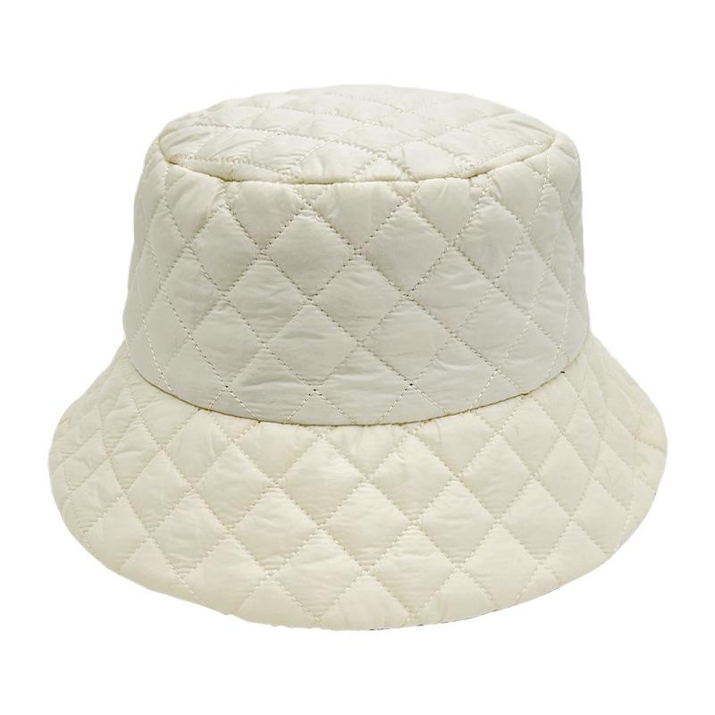 Ultra Light Down Cotton Rhombus Bucket Hat Warm Hat Winter Women Fashion Show Washbasin Hat Wild Hat Tide