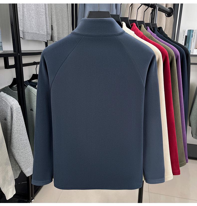 Men's Plush Lined Half-Zip Stand Collar Sweatshirt - Warm Outdoor Base Layer for Autumn & Winter