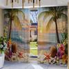 2PC Home Coconut Tree Sea View Curtains With Landscape Background And Pole Pocket Curtains, Kitchen, Coffee Shop, Living Room, B