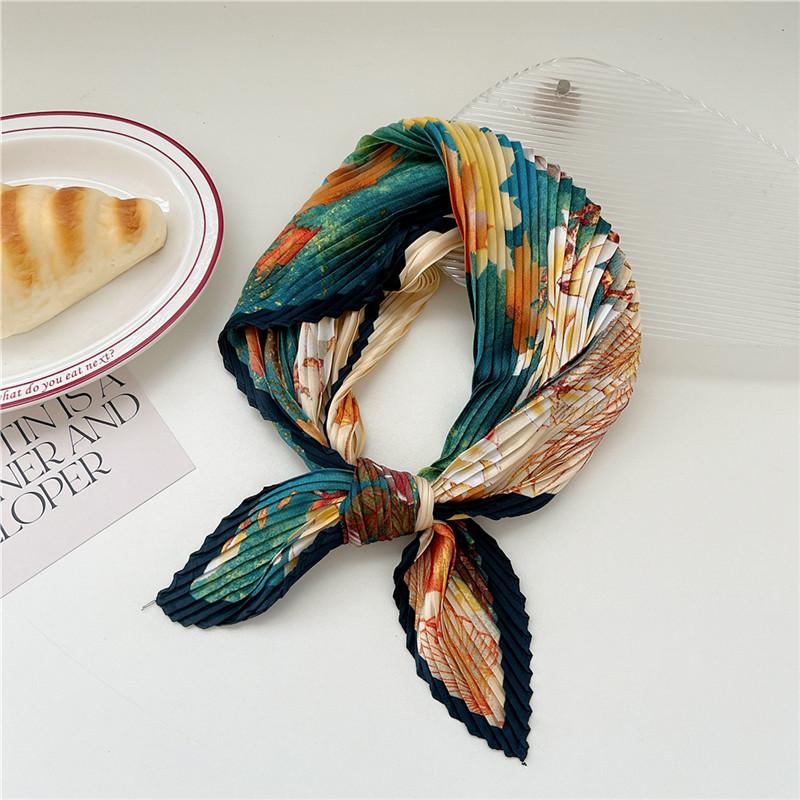 70cm Crumpled Scarf Kerchief Print Square Scarves Women DIY Hair Band Ribbon Headscarf Bandanas Headband Neck Wraps Neckerchief