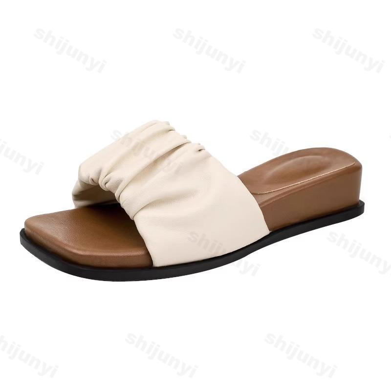 Fashion Square Head Elegant Open Toes Casual Slippers for Women's 2025 Summer New Thick Soled Comfortable Sandals Fashion Beach Draggers