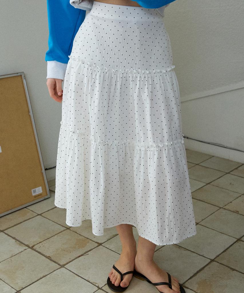 WIOE Pure Dot Tiered Ruffle Skirt_White