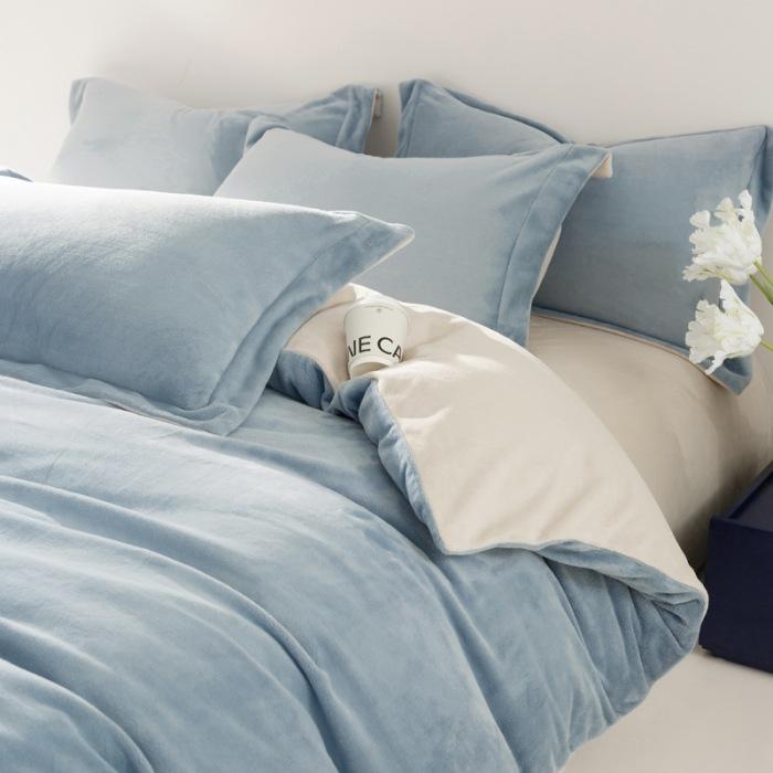 Solid Color Thickened Milk Fleece Four-Piece Set Double-Sided Fleece Coral Fleece Quilt Cover Flannel Bed Sheet Three-Piece Set