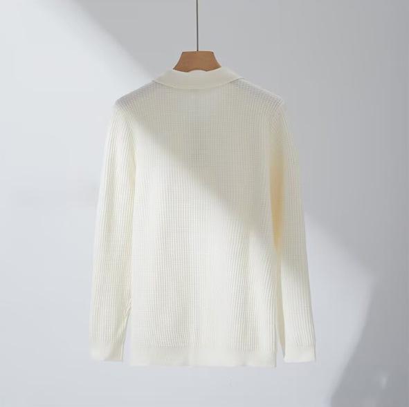Men's Autumn/Winter Half-Zip Ribbed Knit Polo Sweater