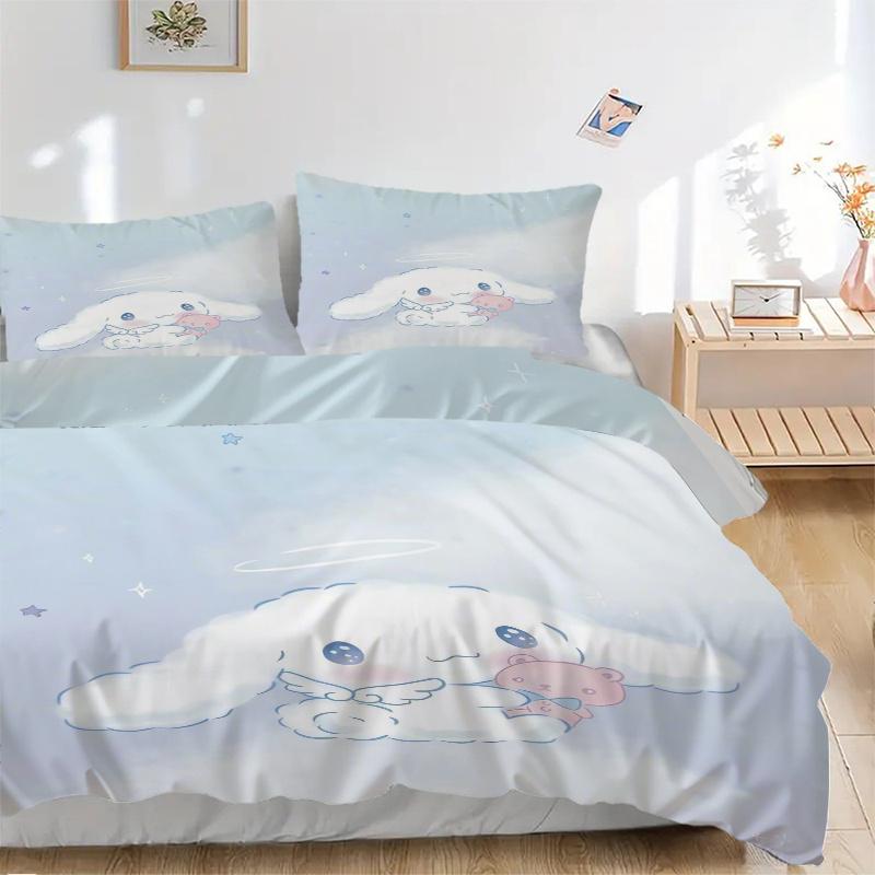 3pcs Angel Cinnamoroll Ideas Printed Quilt Set - Includes 1 Quilt Cover and 2 Pillowcases, Machine Washable - Suitable for All Seasons.S002