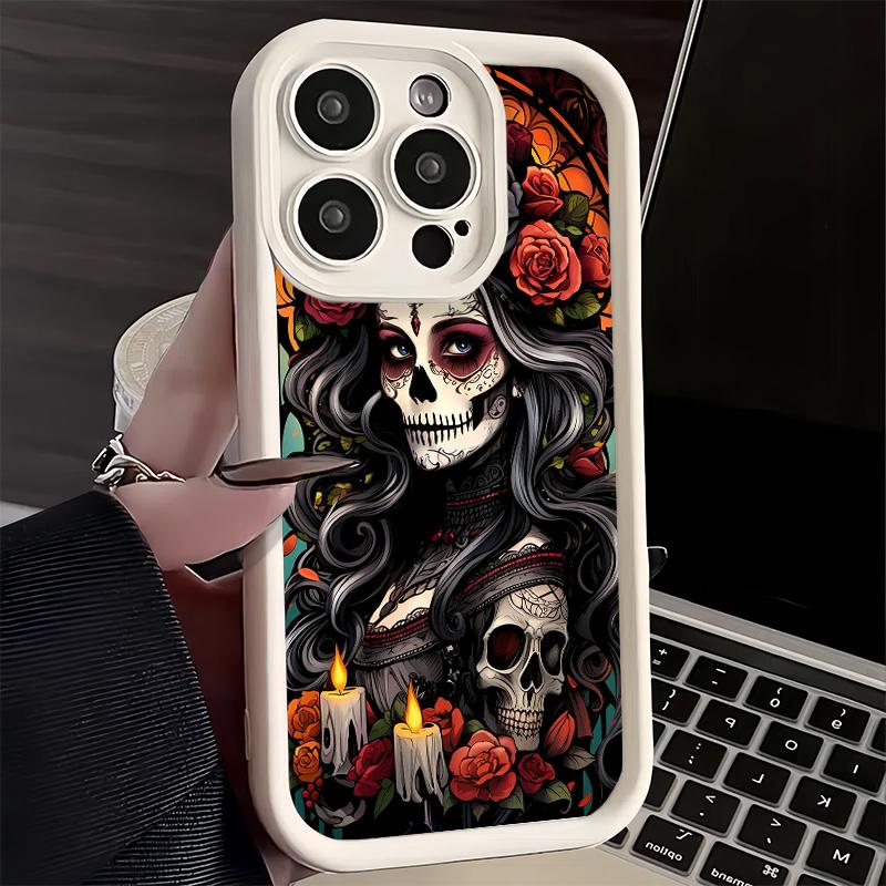 Phone Case for iPhone 17 Air 16E 15 16 Pro Max Catrina Beautiful Rose Girl Skull Cover 14 Plus 13 12 Mini Soft Shell Silicone Fu